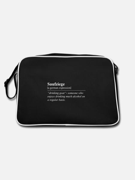 Saufziege Lustige Deutsche Redewendung - Retro Tasche - Schwarz/Weiß - Hinten