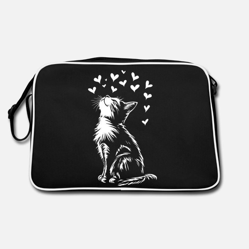 Süße Katze Herzen Katzen - Retro Tasche - Schwarz/Weiß