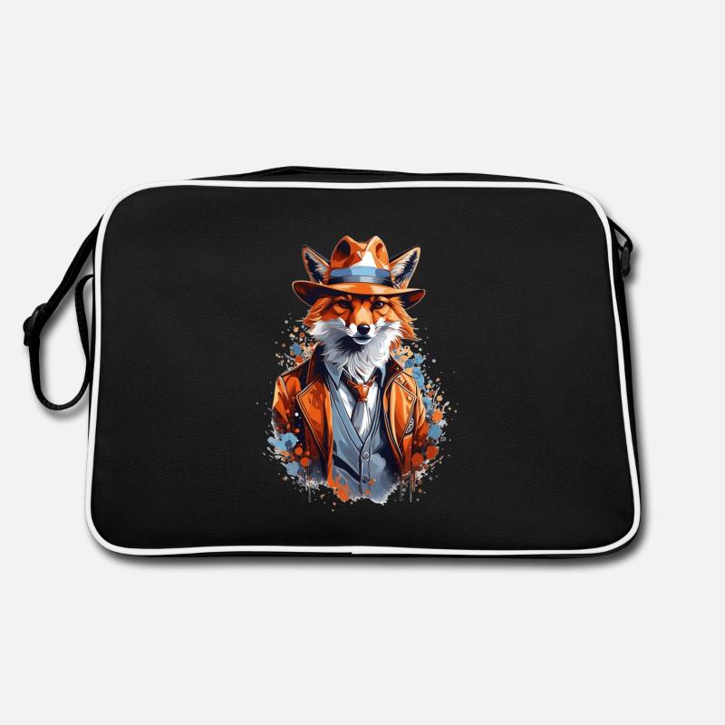 Fuchs mit Hut - Retro Tasche - Schwarz/Weiß