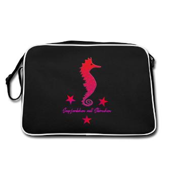 Hippocampe rouge avec rose étoilé - Sac Retro - noir/blanc - Dos