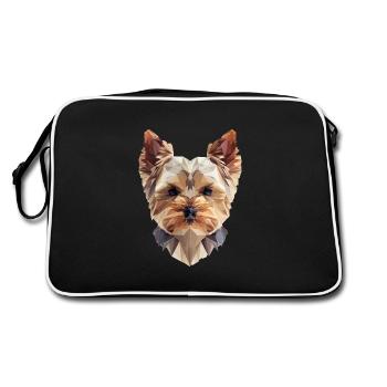 Yorkie Low Poly Art – stylisch & modern - Retro Tasche - Schwarz/Weiß - Hinten