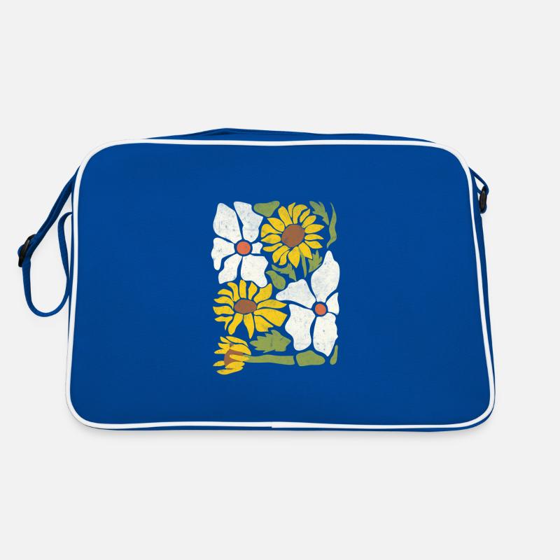 Boho Wildblumen mit Sonnenblumen und Gänseblümchen Retro Tasche