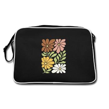 Wildblumen Boho - Retro Tasche - Schwarz/Weiß - Hinten