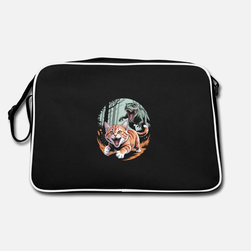 Cat runs away from dinosaur Retro Bag