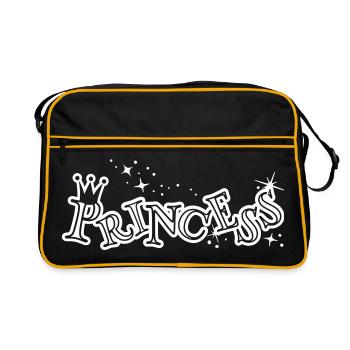 Prinzessin Schrift mit Krone und Glitzer Sternchen - Retro Tasche - Schwarz/Gold - Vorne