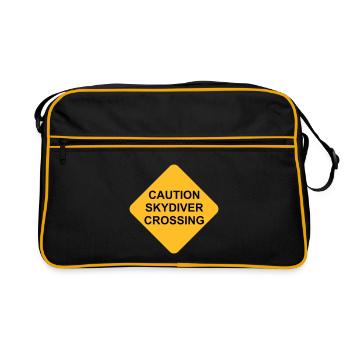 Schild Caution Skydiver Crossing - Retro Tasche - Schwarz/Gold - Vorne
