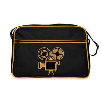 Ancienne icône de caméra argentique, dessinée à la main. Directeur - Sac Retro - noir/or - Devant
