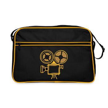 Ancienne icône de caméra argentique, dessinée à la main. Cadreur - Sac Retro - noir/or - Devant