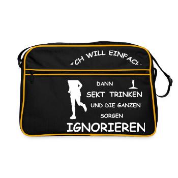 Laufen und Sekt trinken - Retro Tasche - Schwarz/Gold - Vorne