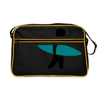 Un surfeur avec sa planche de surf - Sac Retro - noir/or - Devant