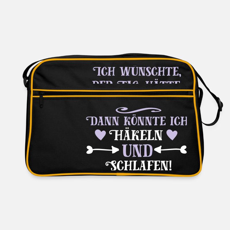 Häkeln und Schlafen Geschenk - Retro Tasche - Schwarz/Gold