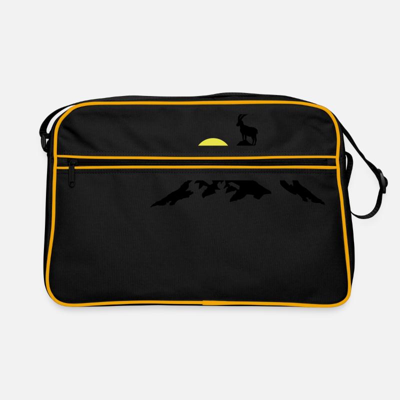 Berg und Steinbock bei Sonnenaufgang - Retro Tasche - Schwarz/Gold