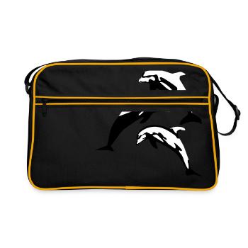 Delfin, Delfine - Dolphin - Retro Tasche - Schwarz/Gold - Vorne