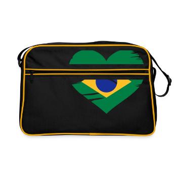 I love Brasil - Brazil flag heart - Retro Bag - black/gold - Front