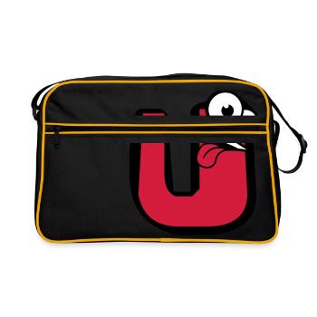 U buchstabe name schreiben cartoon comic gesicht l - Retro Tasche - Schwarz/Gold - Vorne