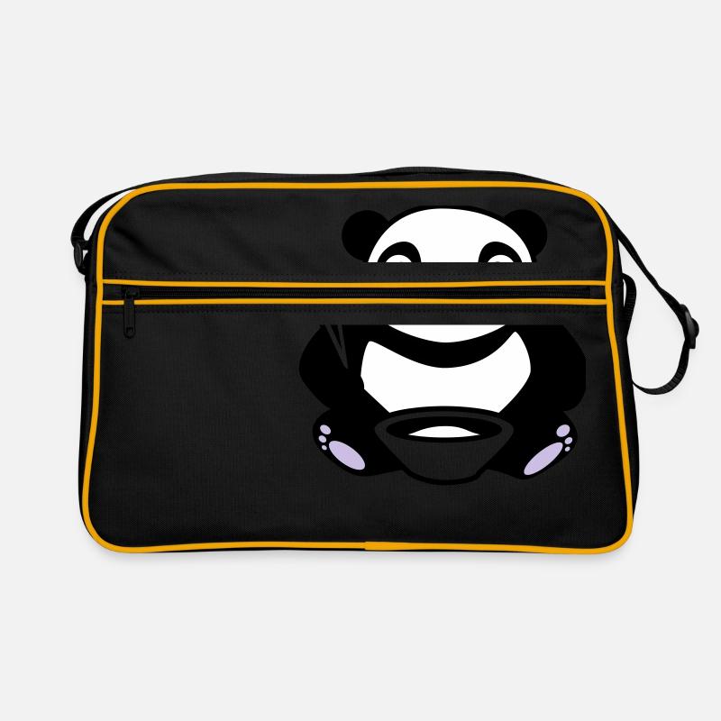 Baby Panda beim Reis essen mit Stäbchen Retro Tasche