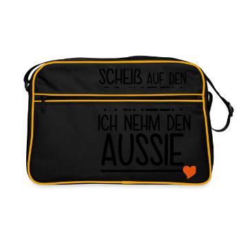 Scheiß auf den Prinzen (Australian Shepherd) - Retro Tasche - Schwarz/Gold - Vorne