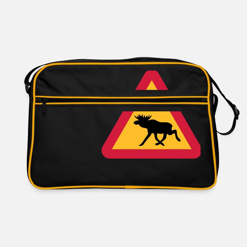 Elch Warnschild - Retro Tasche - Schwarz/Gold