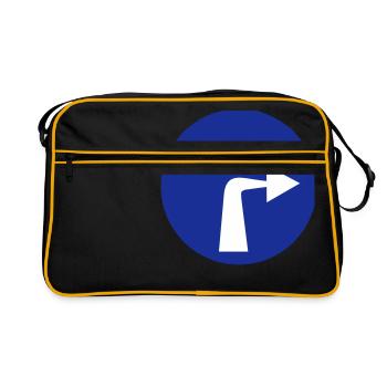 rechts abbiegen Verkehr Schild Auto Geschenk Idee - Retro Tasche - Schwarz/Gold - Vorne