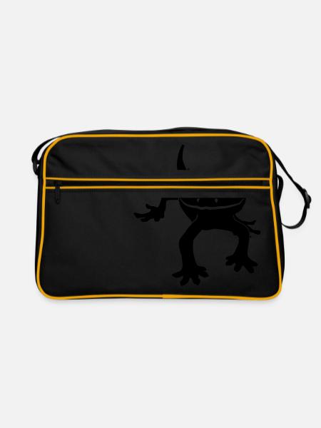 Crested Gecko - Retro Tasche - Schwarz/Gold - Vorne