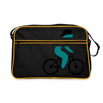 Un cycliste monte sur son vélo - Sac Retro - noir/or - Devant