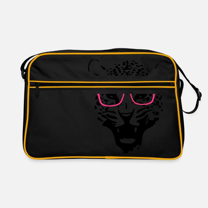Leopard Nerd Brille 2c - Retro Tasche - Schwarz/Gold