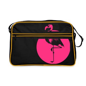 Flamingo pink summer pink bird waterfowl district - Retro Bag - black/gold - Front