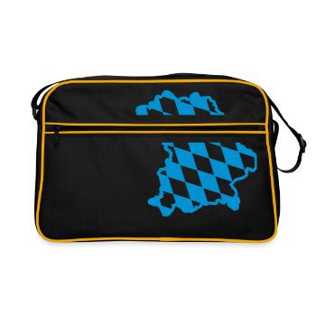 Landkarte von Bayern, Design der bayerischen Fahne - Retro Tasche - Schwarz/Gold - Vorne