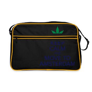 keep calm move to Amsterdam Holland Cannabis Dope - Retro Tasche - Schwarz/Gold - Vorne