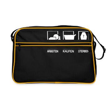 Arbeiten - Kaufen - Sterben - Retro Tasche - Schwarz/Gold - Vorne