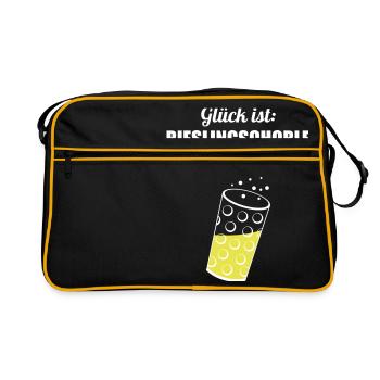 Glück trinken - Dubbeglas mit Schorle inside - Retro Tasche - Schwarz/Gold - Vorne
