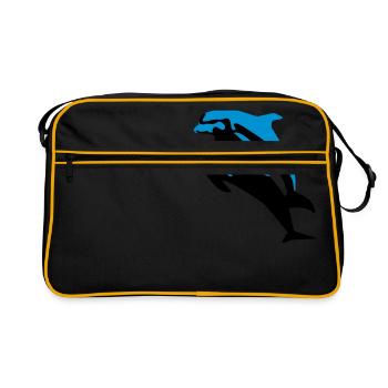 Delfin, Delfine - Dolphin - Retro Tasche - Schwarz/Gold - Vorne