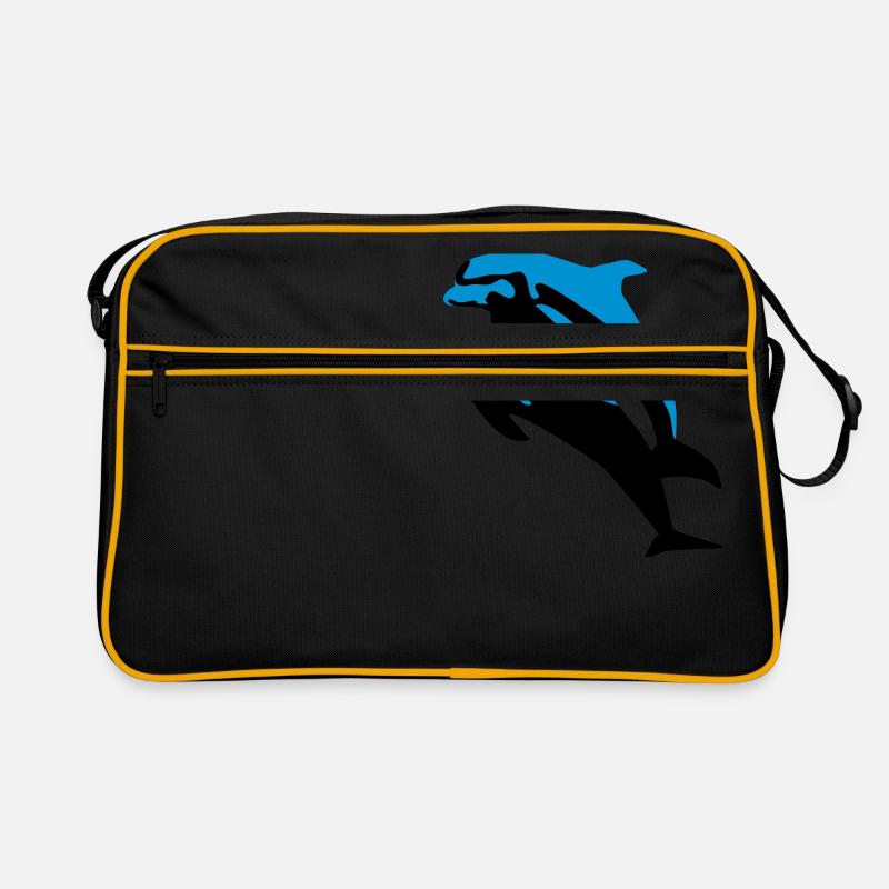 Delfin, Delfine - Dolphin - Retro Tasche - Schwarz/Gold