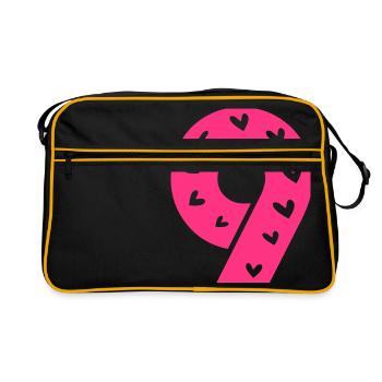 Number 9 with hearts pattern - Retro Bag - black/gold - Front