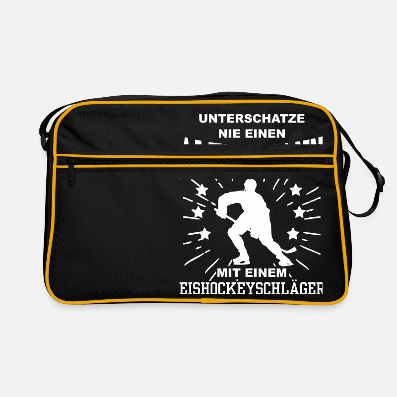 Unterschätze nie einen Mann mit Eishockeyschläger Retro Tasche