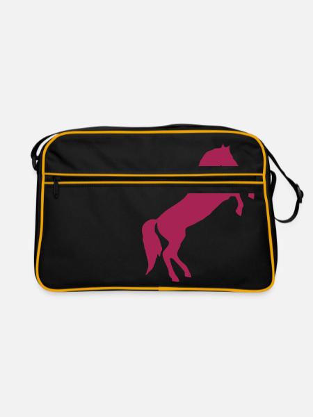 Steigendes Pferd / wildes Pferd - Retro Tasche - Schwarz/Gold - Vorne