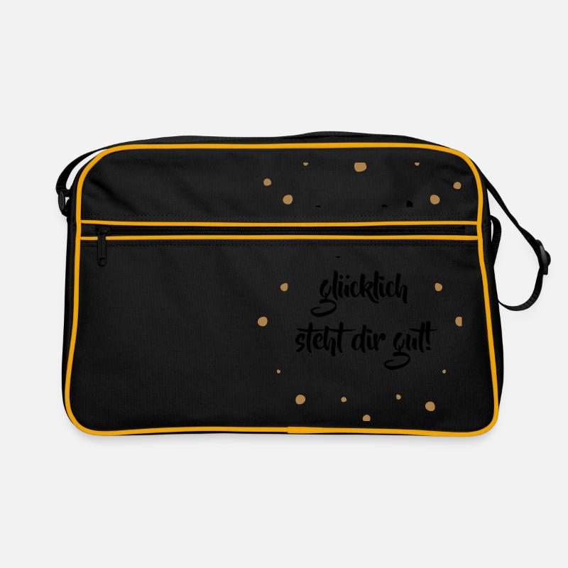 Lächle! Glücklich steht dir gut. - Retro Tasche - Schwarz/Gold