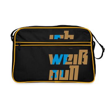 Ich weiß null Geschenkidee Motto Schriftzug - Retro Tasche - Schwarz/Gold - Vorne
