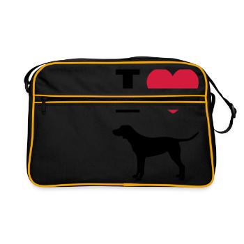 Ich liebe Hunde, Deutsch Kurzhaar Herz Silhouette - Retro Tasche - Schwarz/Gold - Vorne