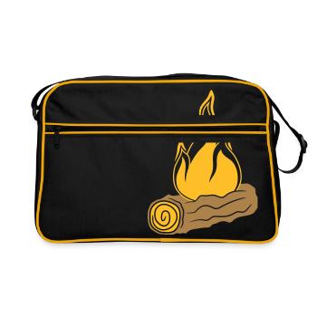 branch wood forest tree trunk woodcut forest fire bran - Retro Bag - black/gold - Front