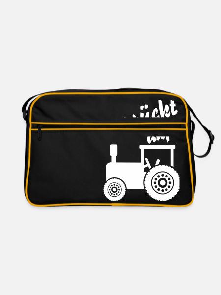 verrückt auf Traktor / Traktor - Retro Tasche - Schwarz/Gold - Vorne