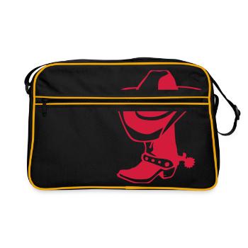 Cowboystiefel Hut Logo 4 - Retro Tasche - Schwarz/Gold - Vorne