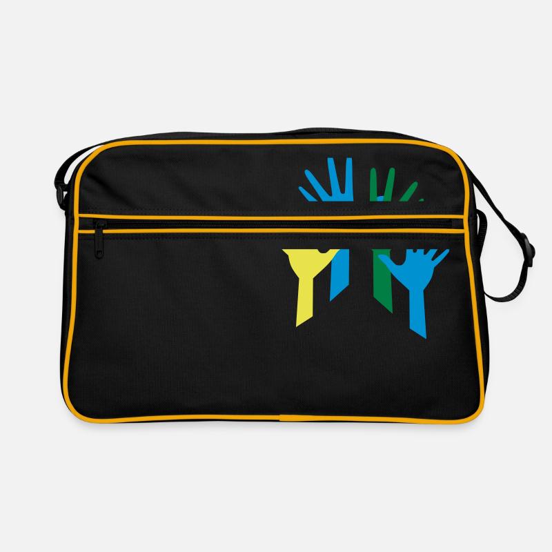 Viele Hände als Zeichen für ein Team - Retro Tasche - Schwarz/Gold