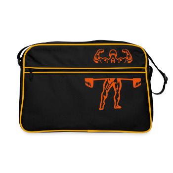 Bodybuilder Langhantel ohne Hände - Retro Tasche - Schwarz/Gold - Vorne