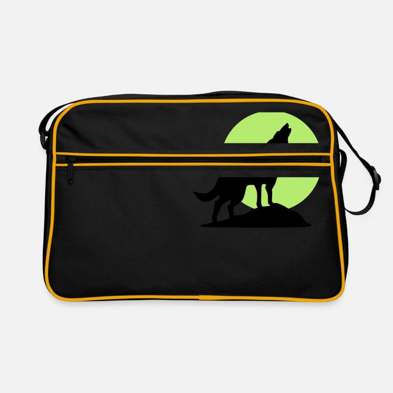 Wolf und Vollmond - Retro Tasche - Schwarz/Gold