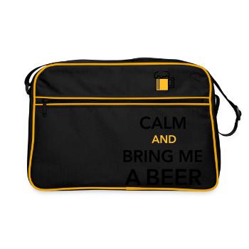 Keep calm bring me a Beer Biergarten durstig Grill - Retro Tasche - Schwarz/Gold - Vorne
