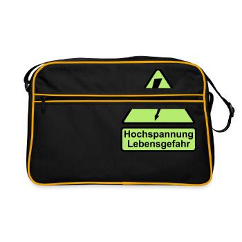 Schild Hochspannung Lebensgefahr - Retro Tasche - Schwarz/Gold - Vorne
