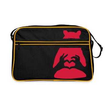 Valentine Ours Couple avec coeur Homme Femme Amour - Sac Retro - noir/or - Devant