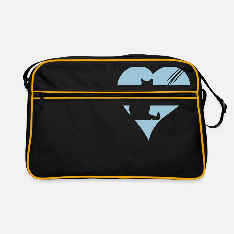 Katze mit Herz - Retro Tasche - Schwarz/Gold