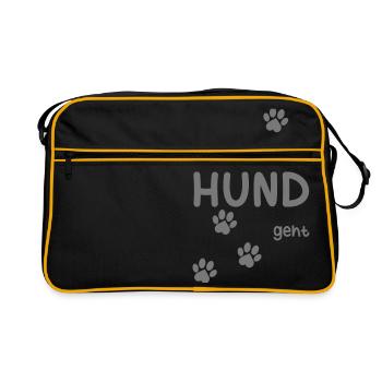 Der mit dem Hund geht - Retro Tasche - Schwarz/Gold - Vorne